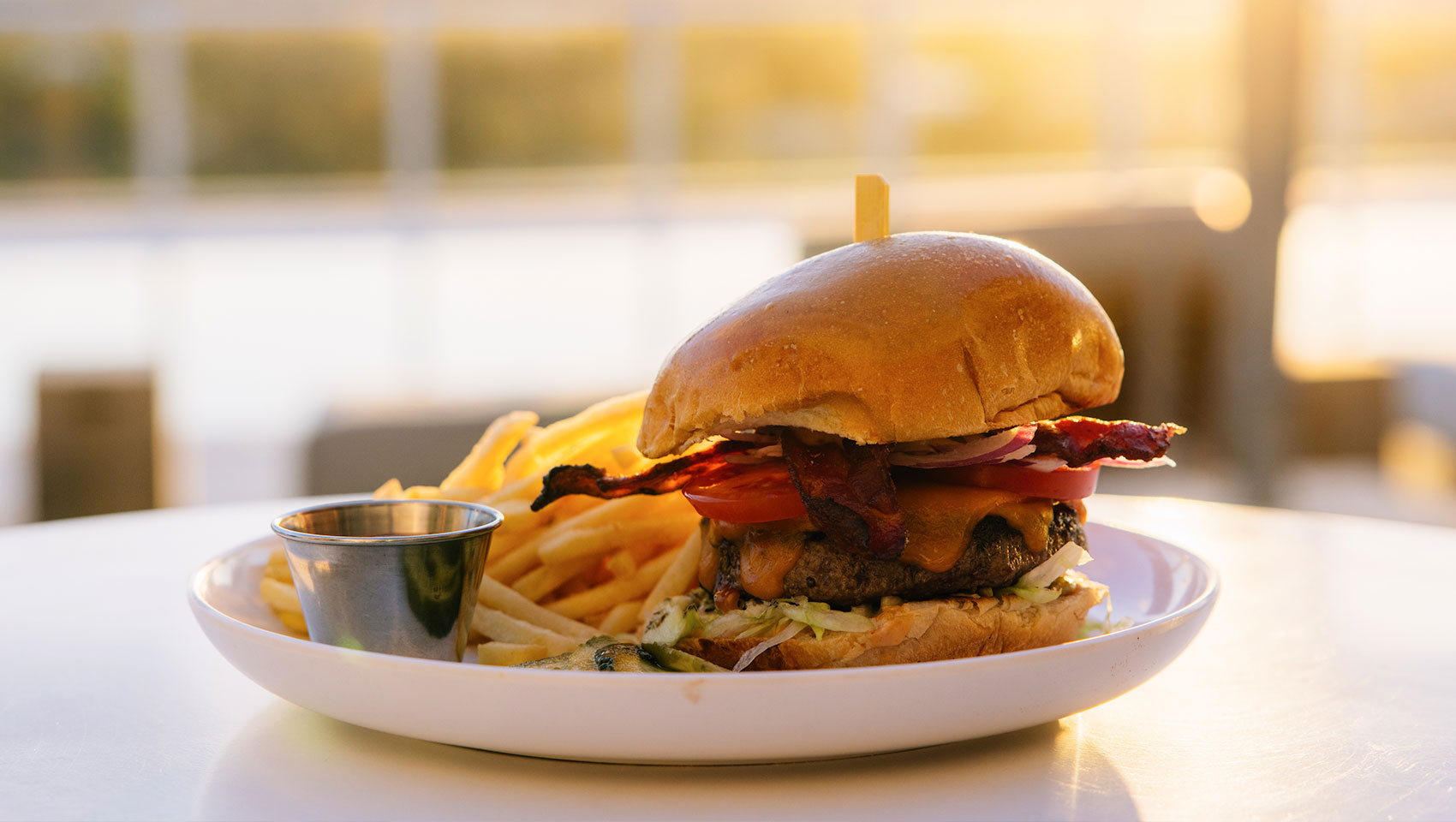 Burger and fries from La Fuga