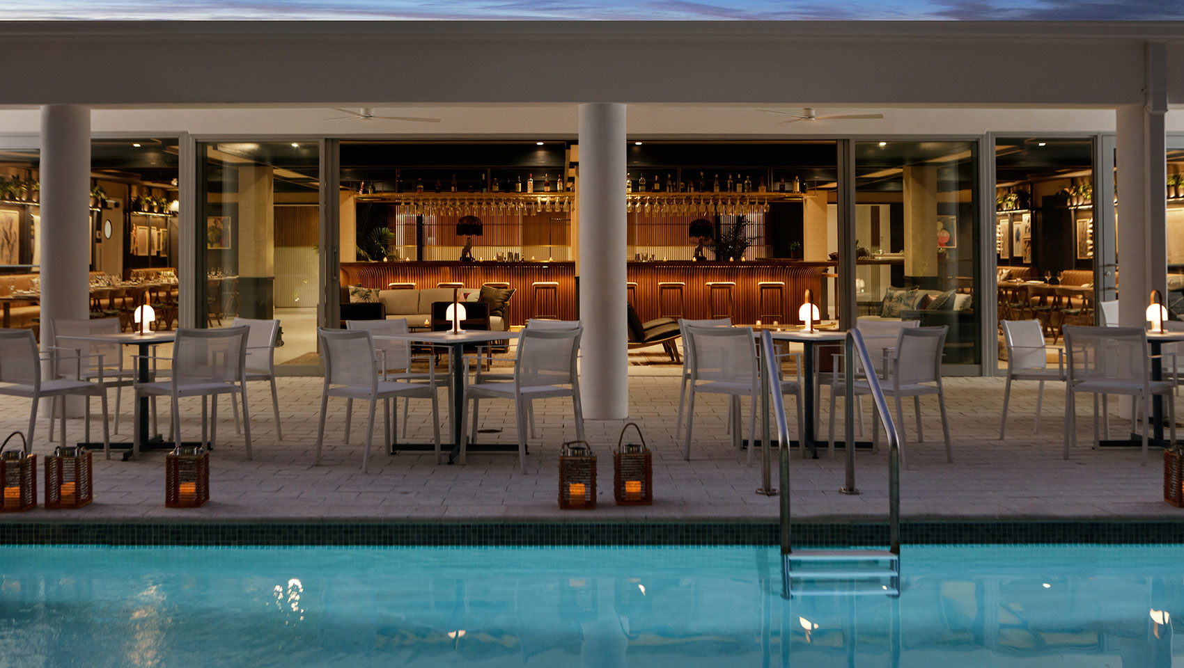 Dining tables by the pool