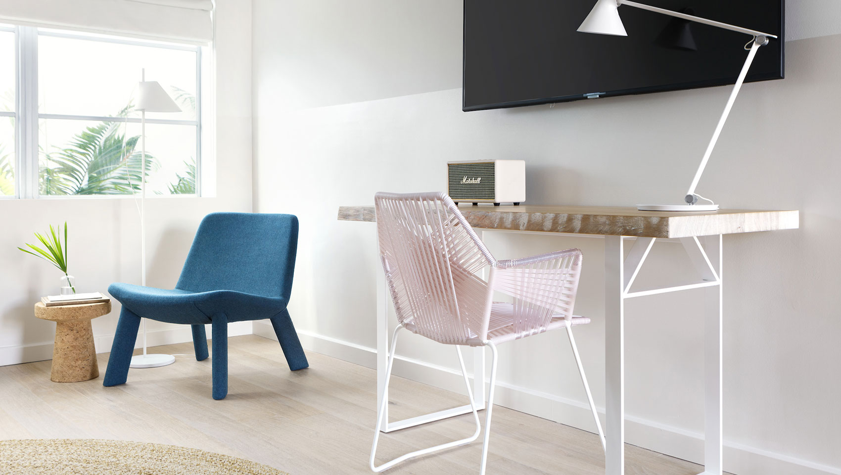 guestroom wooden desk with tv