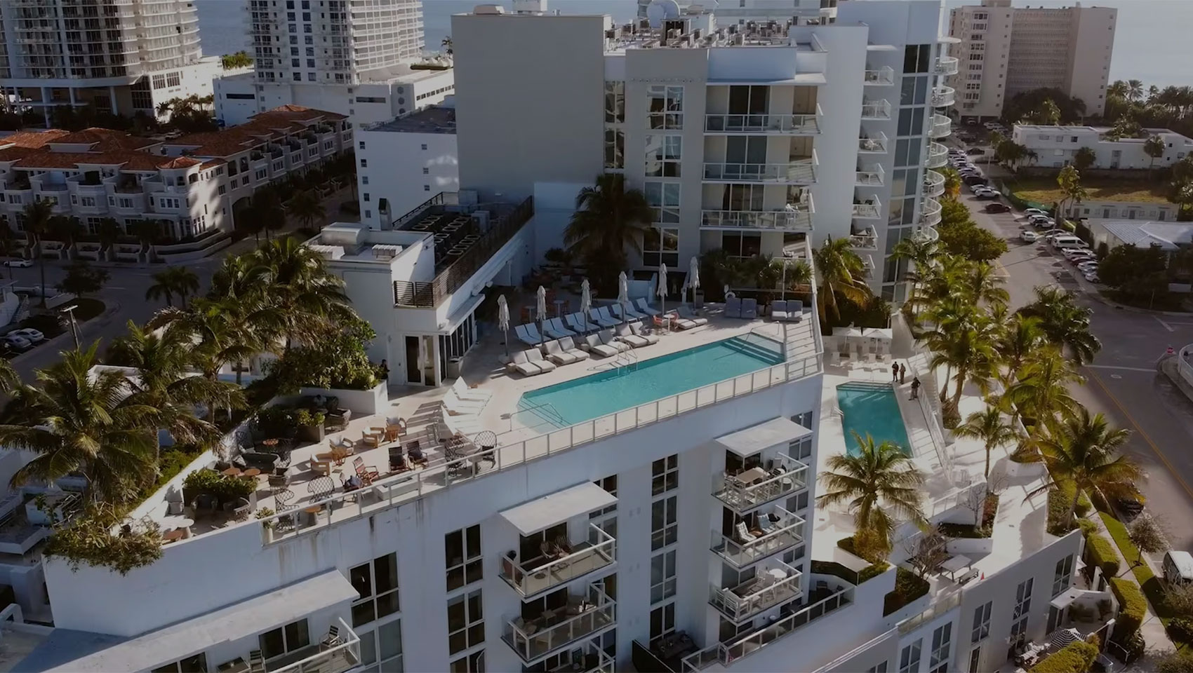 Ariel image of rooftop pool deck