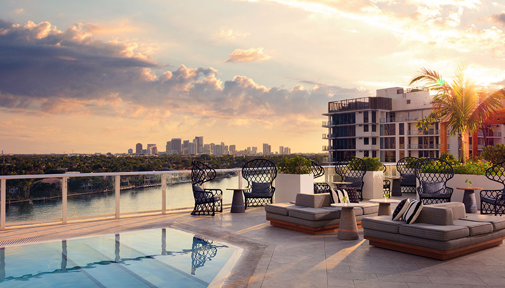 Rooftop pool at sunset
