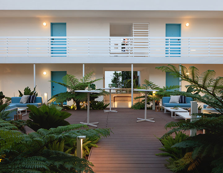 courtyard with reception tables set up