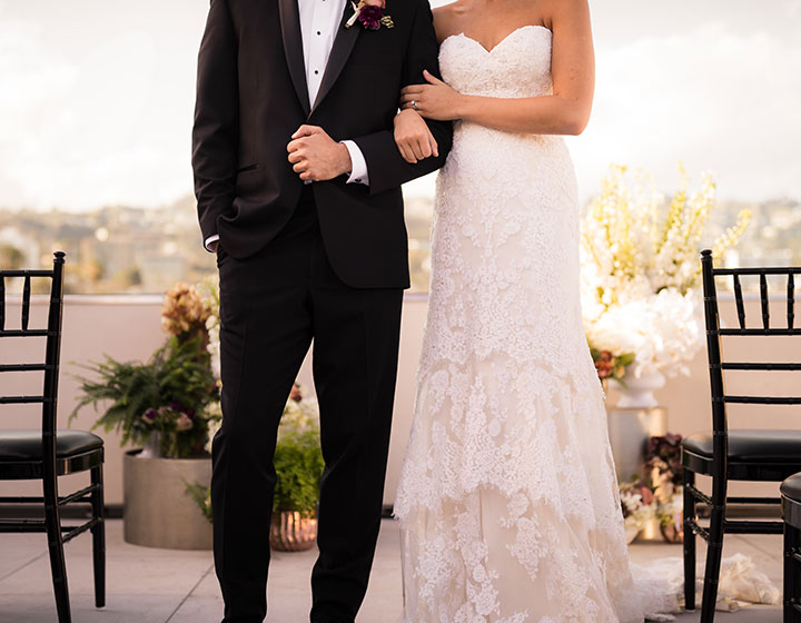 bride and groom on a rooftop