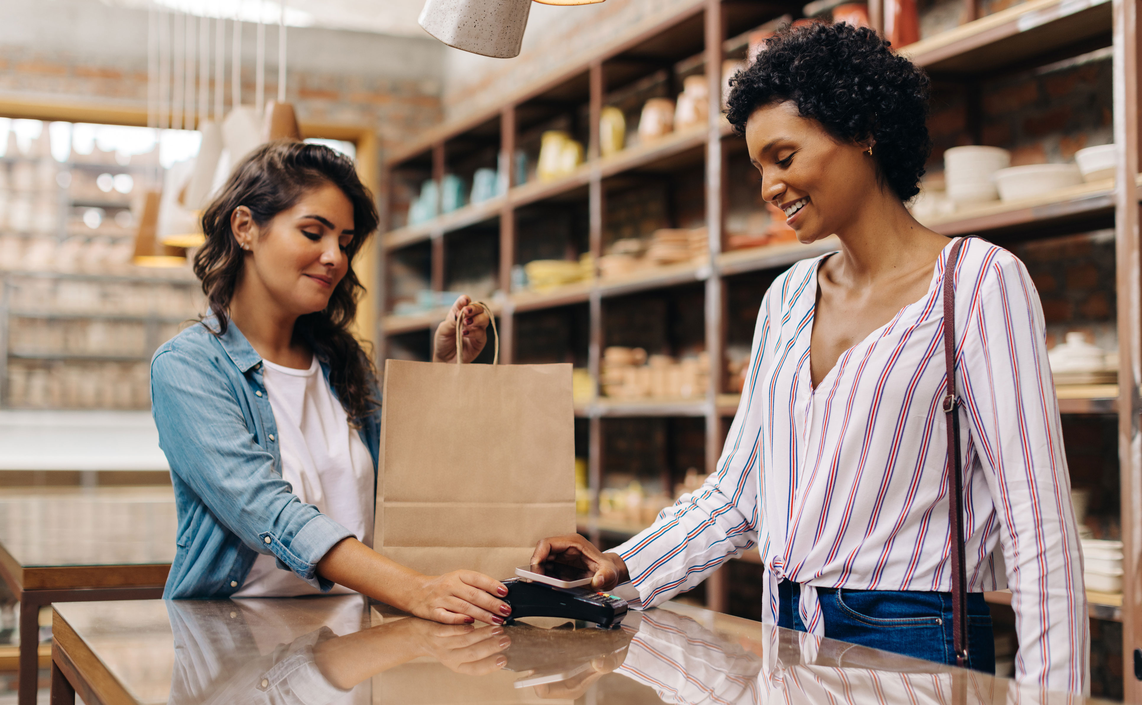 Female customer making a payment